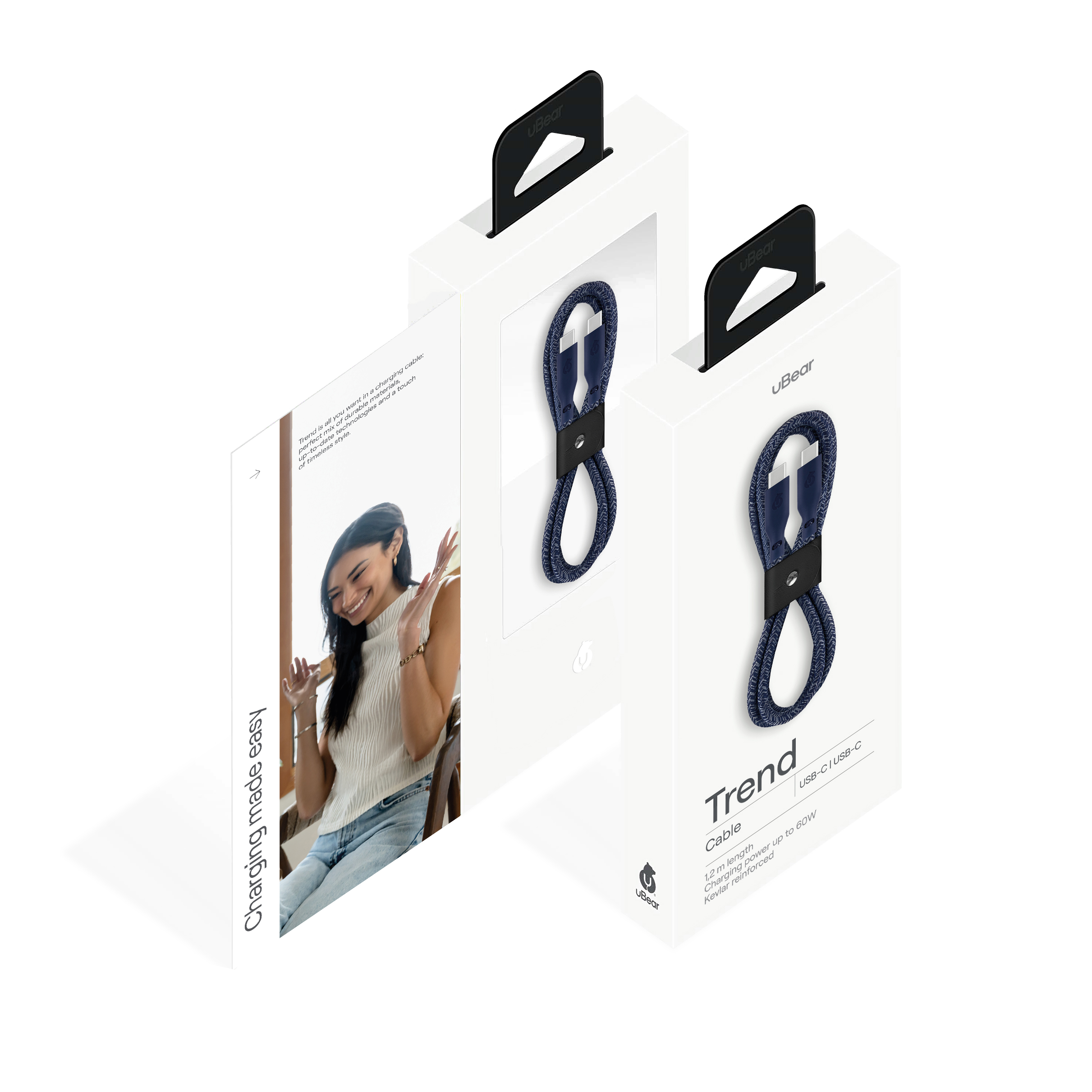 Зарядный кабель uBear Trend, USB-C/USB-С, 1,2м, синий