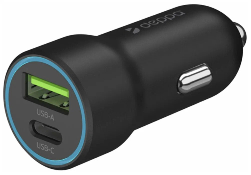 Автомобильное зарядное устройство Deppa USB-C+USB A, черный Автомобильное зарядное устройство Deppa USB-C+USB A, черный