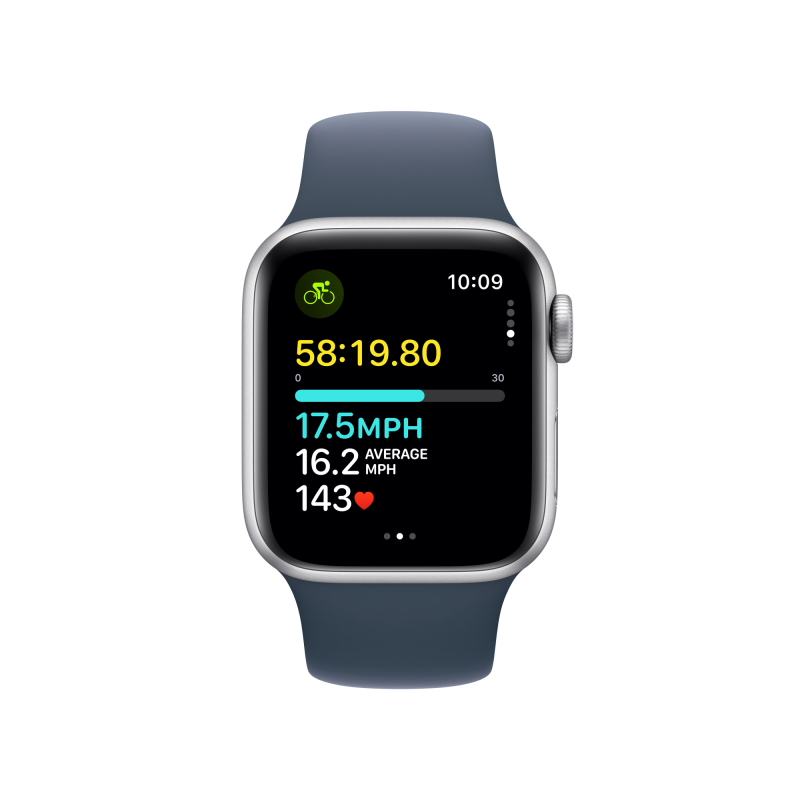 Apple Watch SE 2024, 40 мм, корпус из алюминия цвета «Серебристый», спортивный ремешок, размер M/L