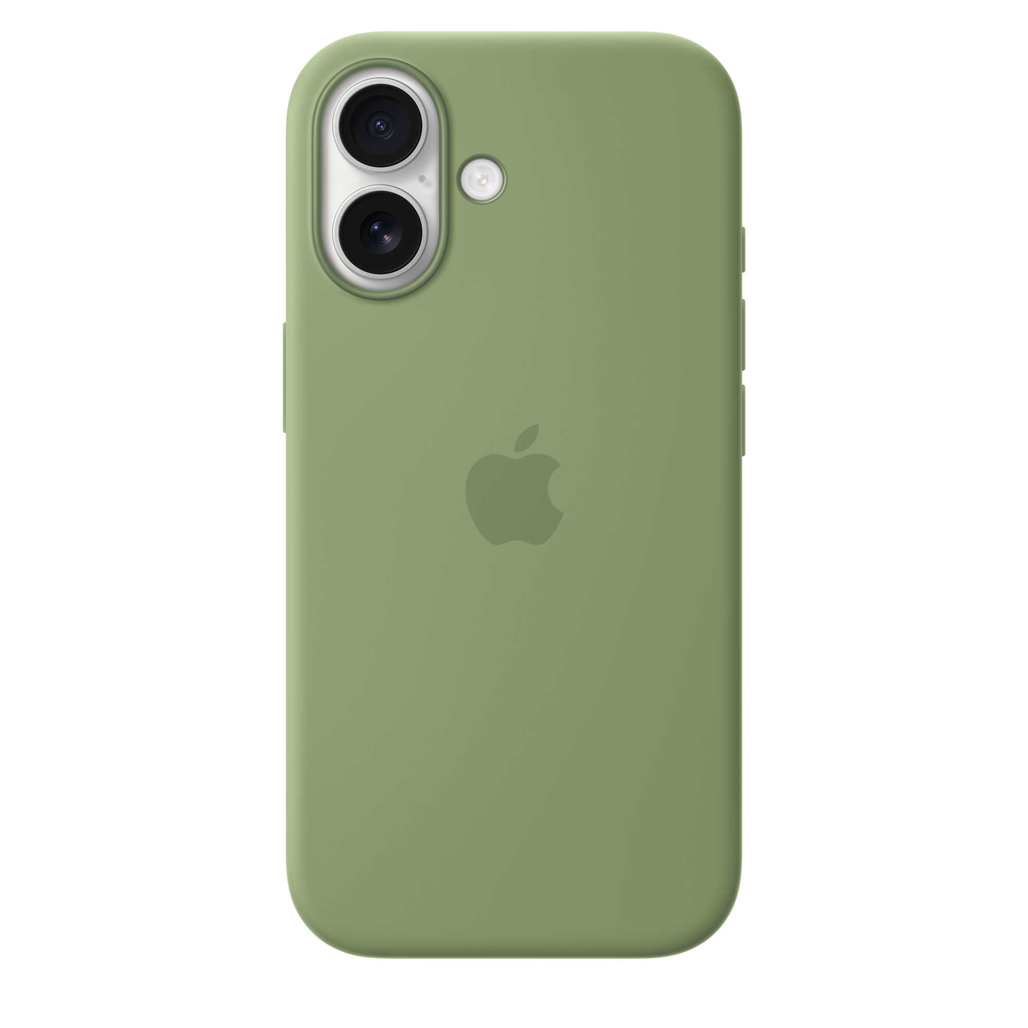 На фото изображено Чехол защитный Apple Silicone Case with MagSafe для iPhone 17, зелёный