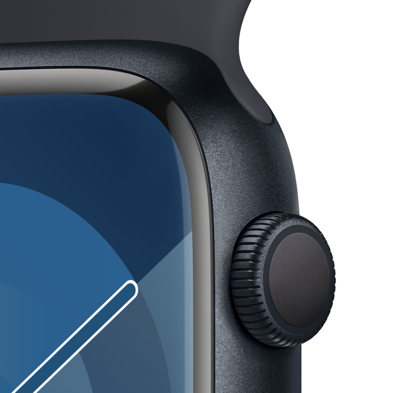 Apple Watch Series 9, 45 мм, корпус из алюминия цвета «Тёмная ночь», спортивный ремешок, размер S/M