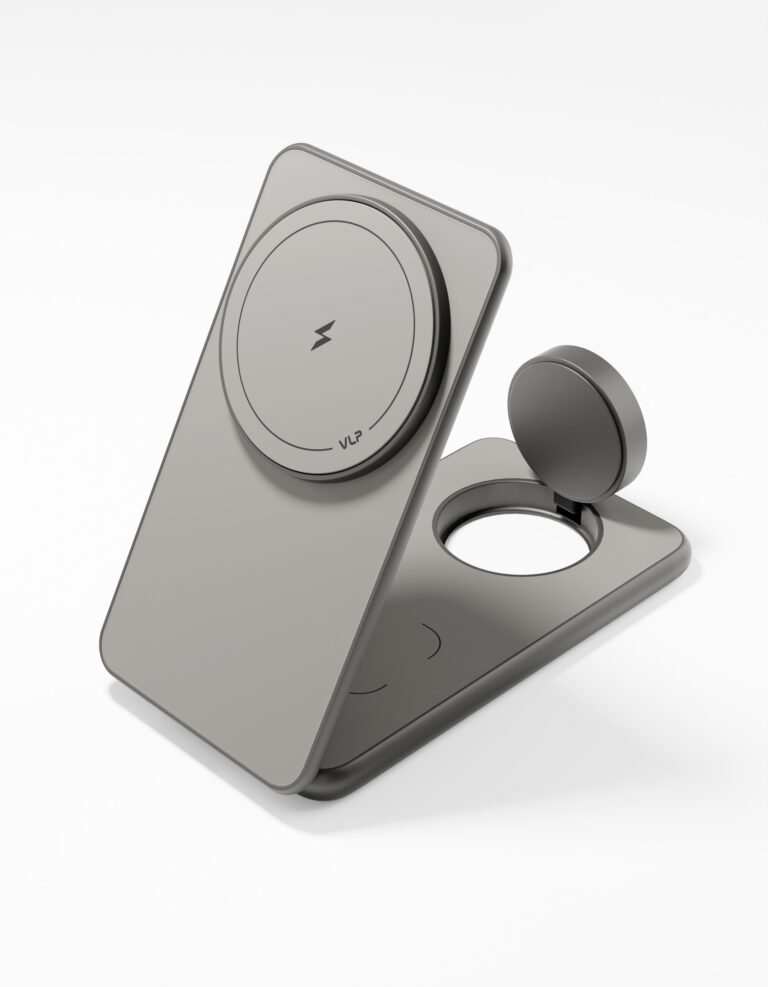 На фото изображено Беспроводное зарядное устройство VLP Alum Power Pro, натуральный титан