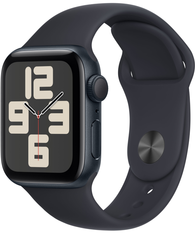 Apple Watch SE 2024, 44 мм, корпус из алюминия цвета «Тёмная ночь», спортивный ремешок, размер S/M Apple Watch SE 2024, 44 мм, корпус из алюминия цвета «Тёмная ночь», спортивный ремешок, размер S/M