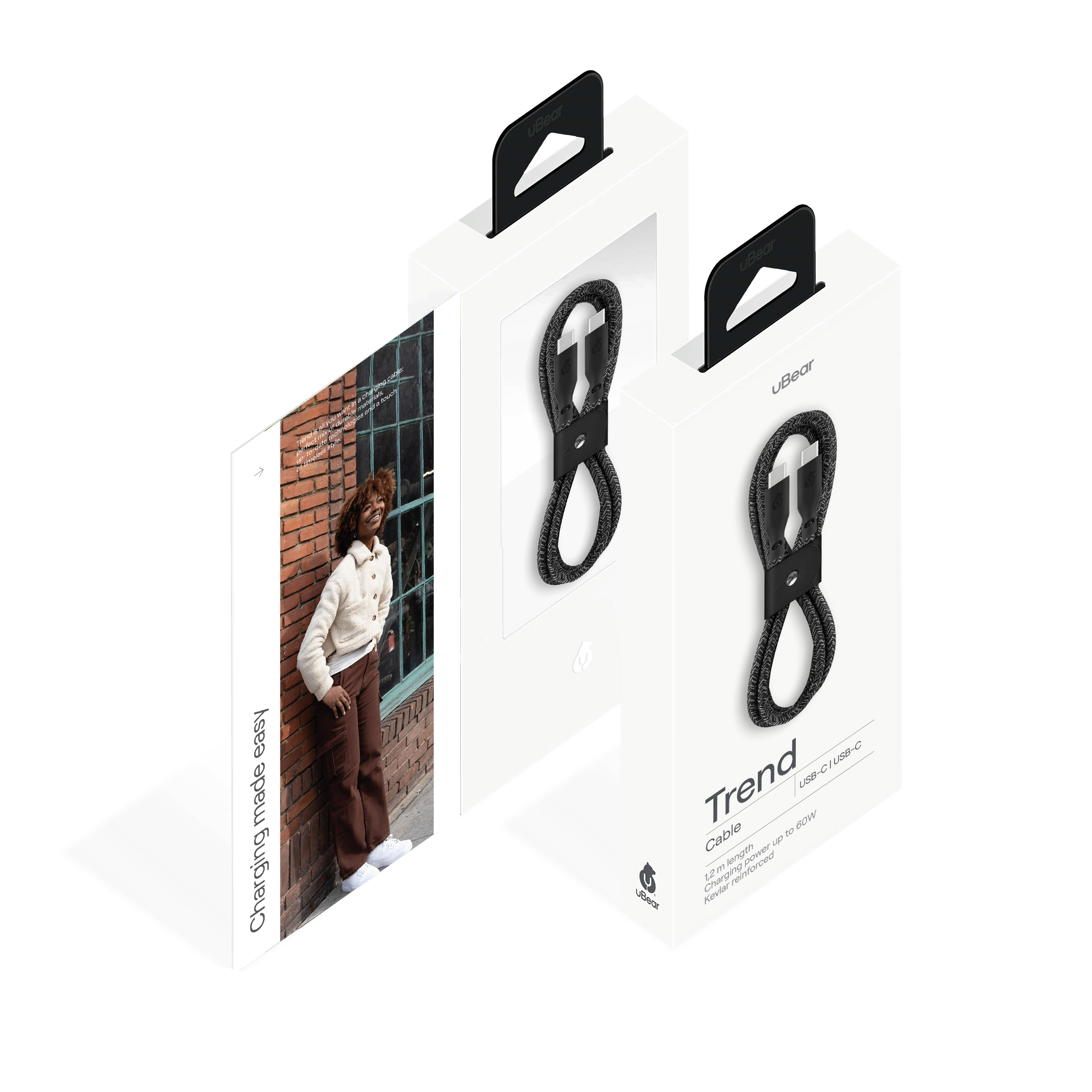 Зарядный кабель uBear Trend, USB-C/USB-С, 1,2м, чёрный