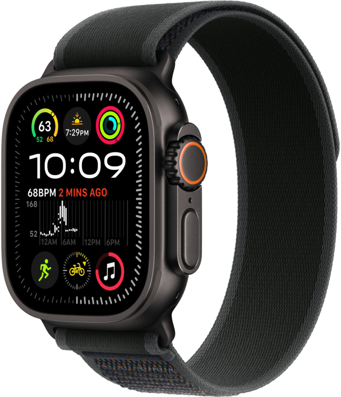 Apple Watch Ultra 2 GPS + Cellular, 49 мм, корпус из черного титана, ремешок Trail черного цвета, размер S/M