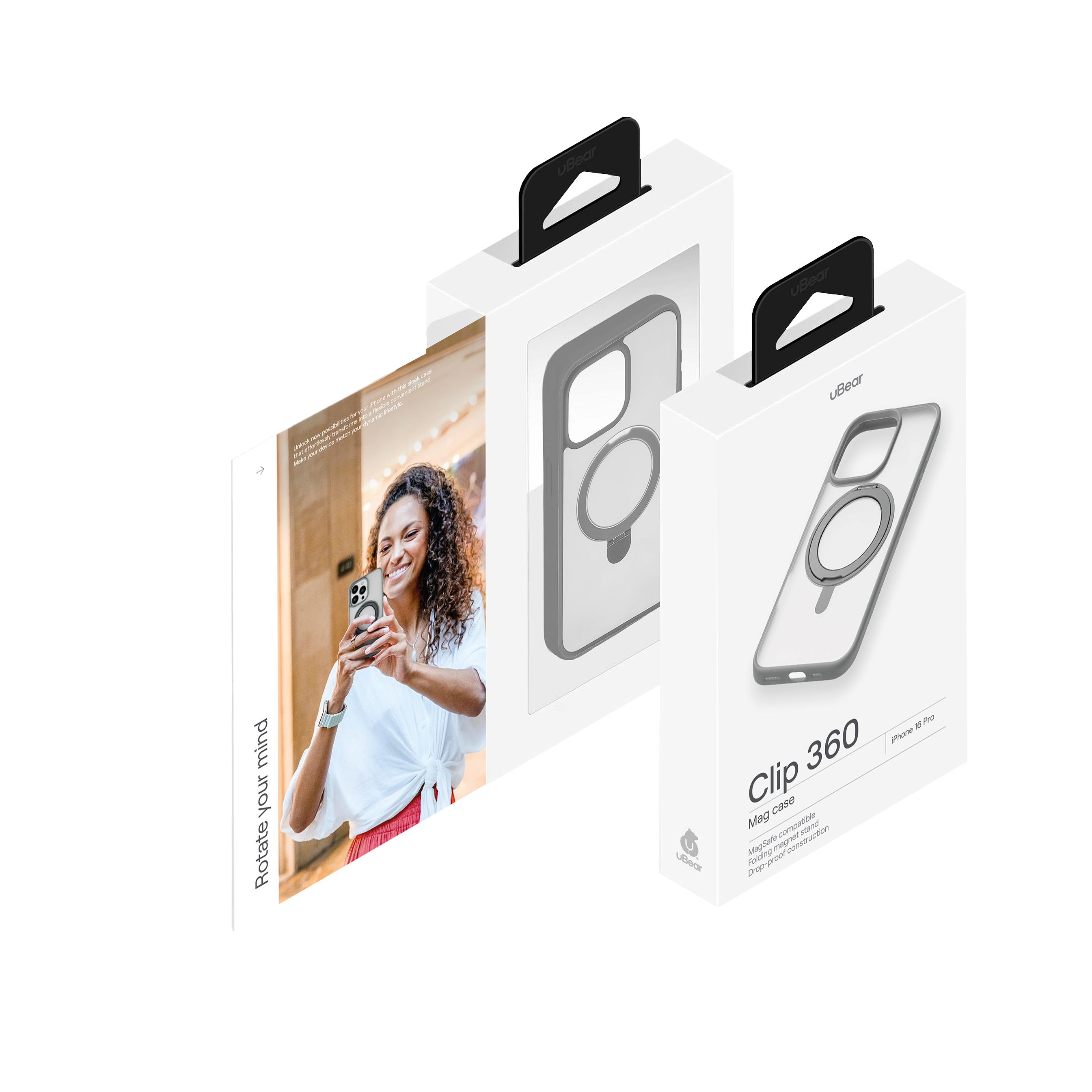Чехол защитный uBear Clip 360 Mag Case для iPhone 16 Pro, с магнитной подставкой, серый