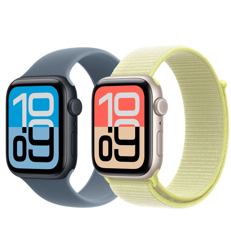 На фото изображено Apple Watch SE 3, 40 мм, корпус из алюминия цвета «Полуночный черный», спортивный ремешок, размер M/L