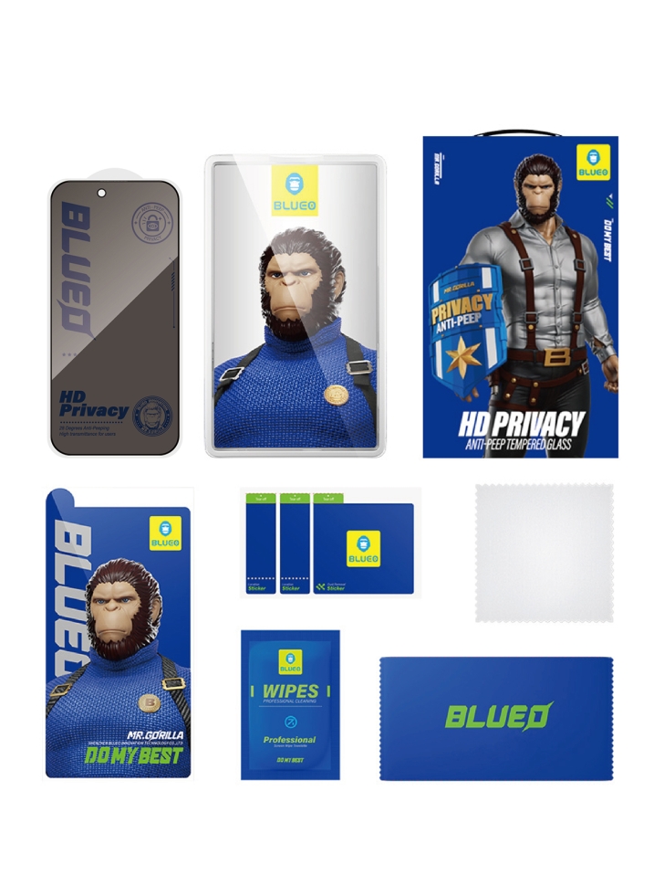 На фото изображено Защитное стекло BlueO для iPhone 17 Pro Max/16 Pro Max, антишпион