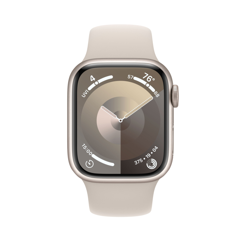 Apple Watch Series 9, 41 мм, корпус из алюминия цвета «Сияющая звезда», спортивный ремешок, размер S/M