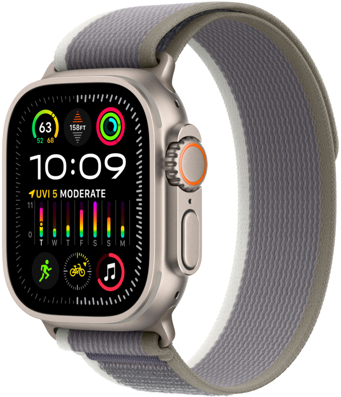 Apple Watch Ultra 2 GPS + Cellular, 49 мм, корпус из титана, ремешок Trail цвет Зелено/серый, M/L