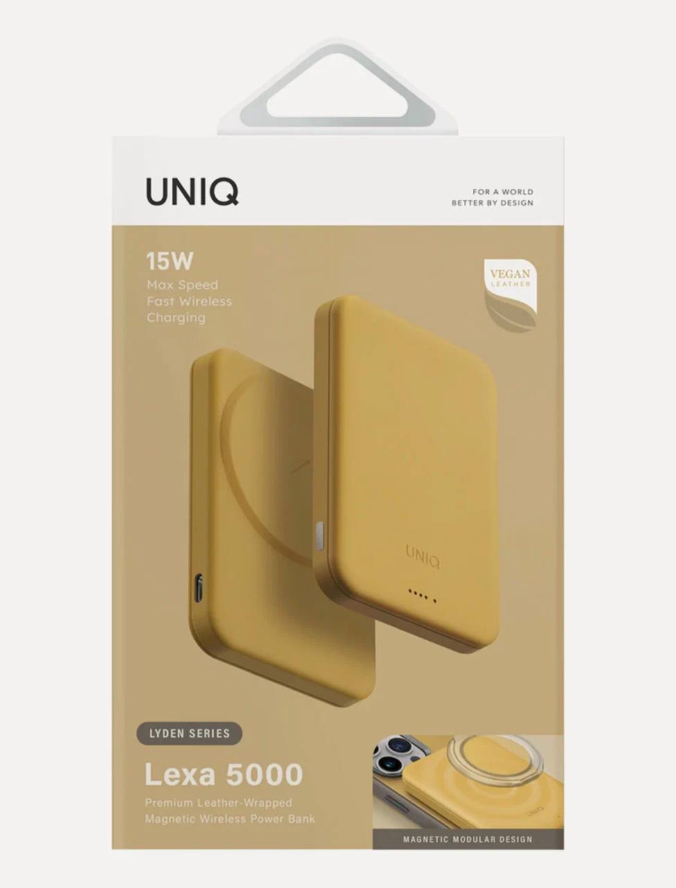 На фото изображено Внешний аккумулятор Uniq Lexa 5000 mAh, желтый