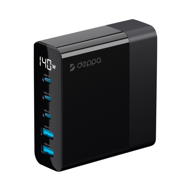 Зарядная станция Deppa 3xUSB-C, 2xUSB, черный