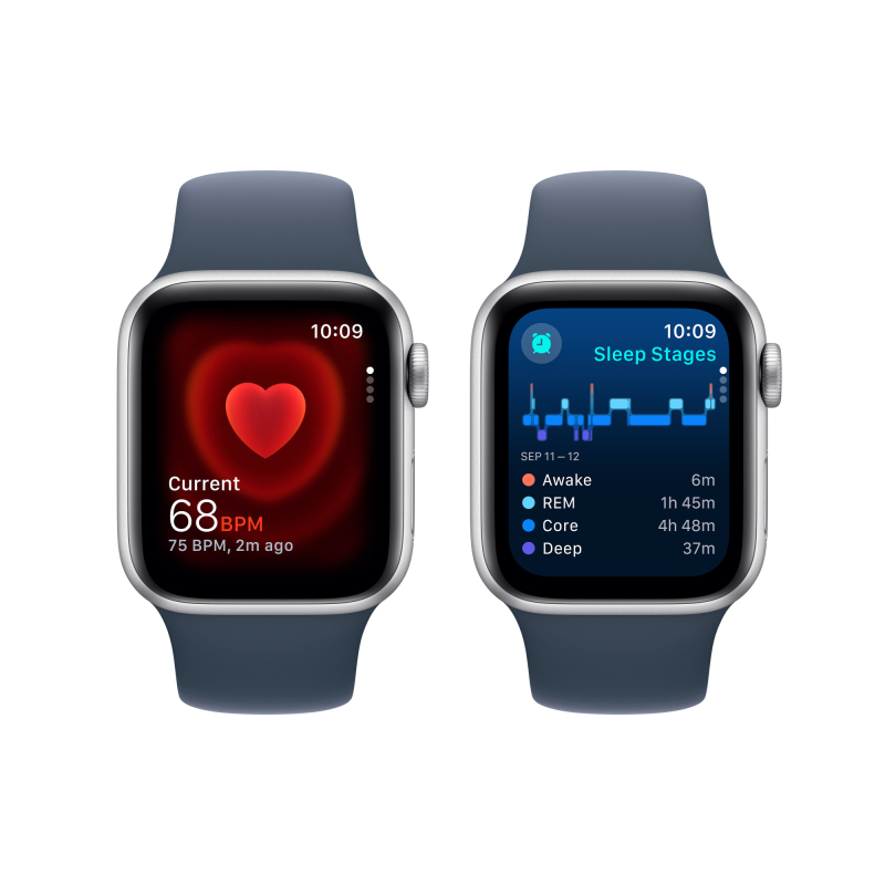 Apple Watch SE 2024, 40 мм, корпус из алюминия цвета «Серебристый», спортивный ремешок, размер M/L