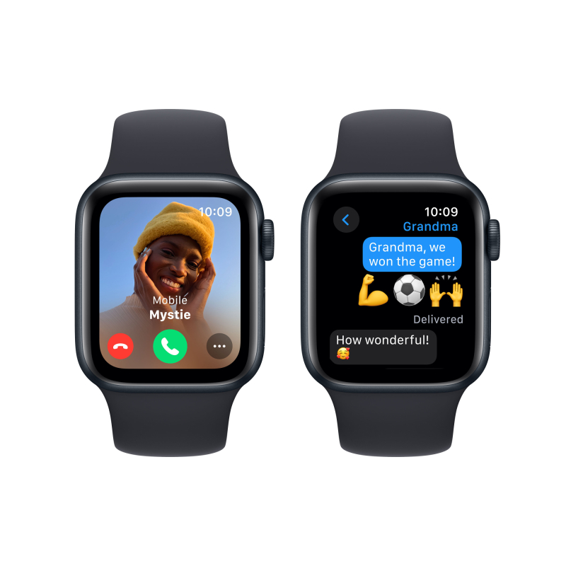 Apple Watch SE 2024, 44 мм, корпус из алюминия цвета «Тёмная ночь», спортивный ремешок, размер S/M