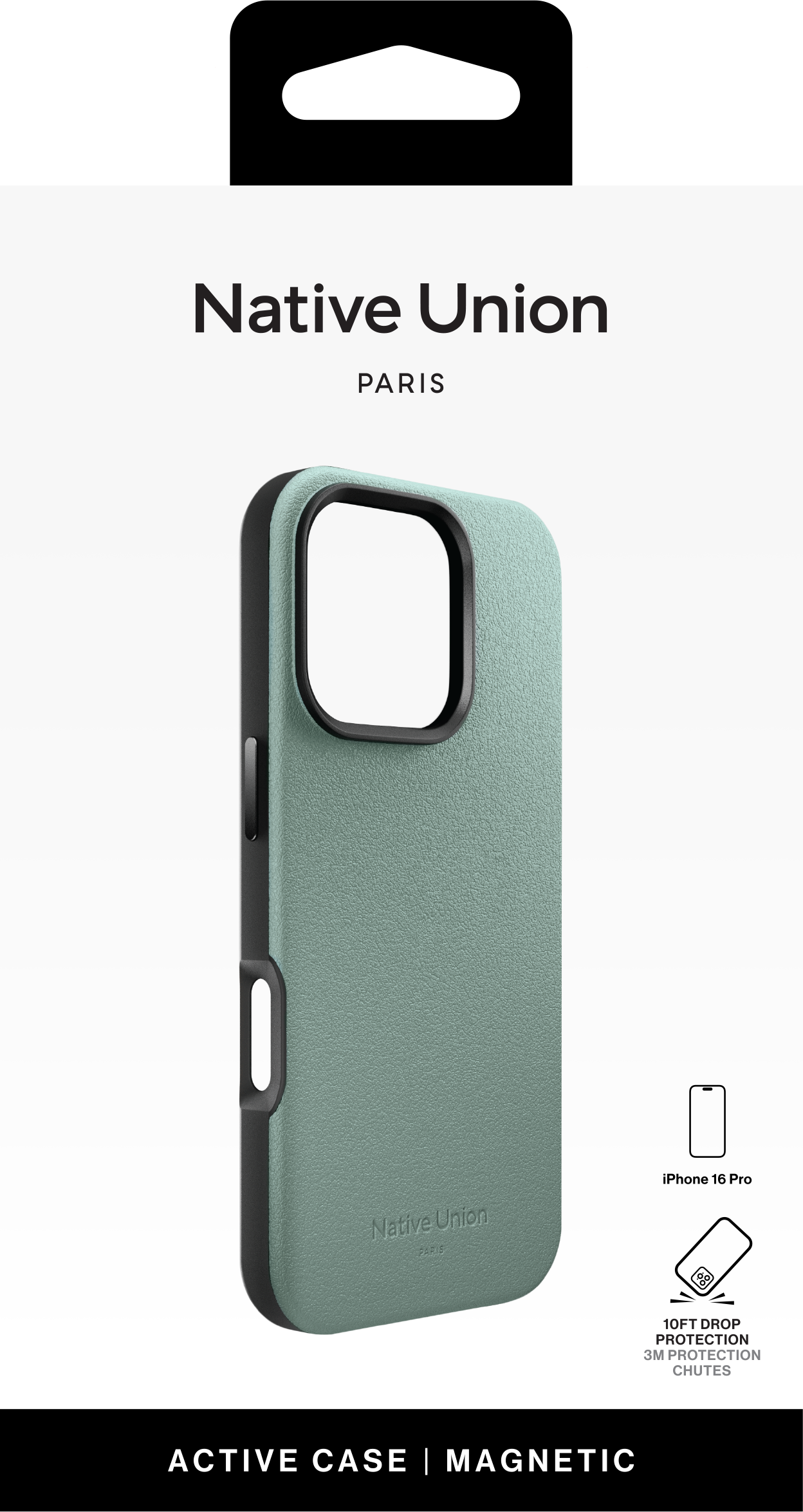 На фото изображено Чехол Native Union Active Case MagSafe для iPhone 16 Pro, зелёный сланец