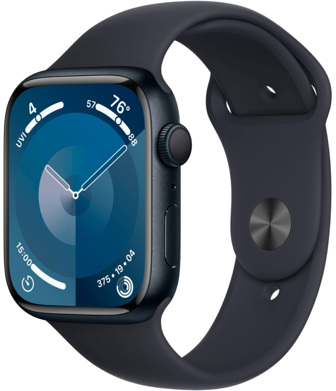 Apple Watch Series 9, 41 мм, корпус из алюминия цвета «Тёмная ночь», спортивный ремешок, размер M/L Apple Watch Series 9, 41 мм, корпус из алюминия цвета «Тёмная ночь», спортивный ремешок, размер M/L