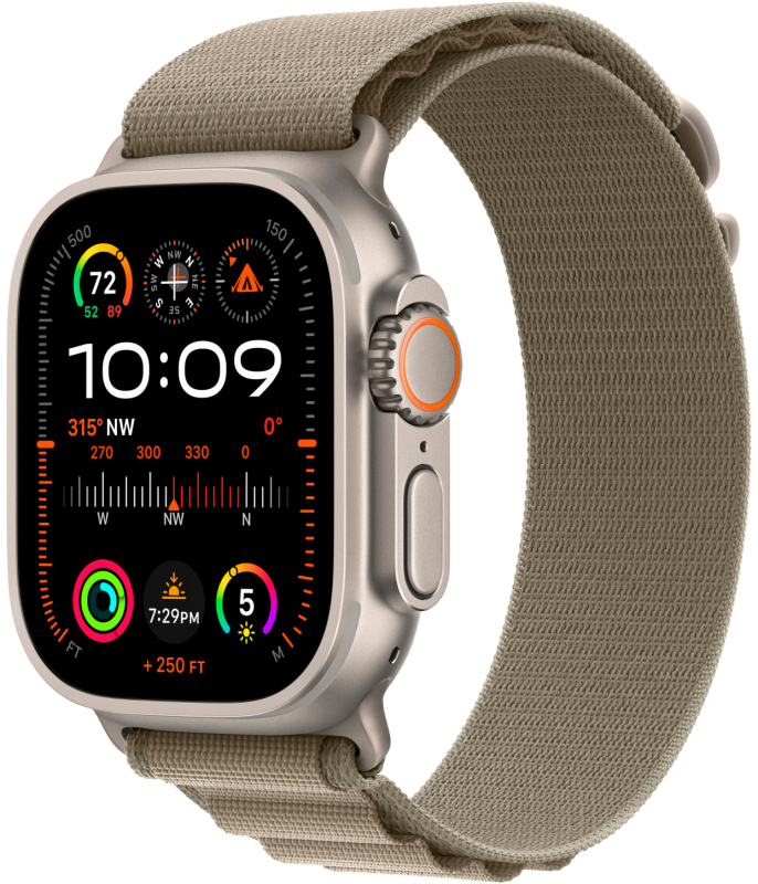 Apple Watch Ultra 2 GPS + Cellular, 49 мм, корпус из титана, ремешок Alpine цвет оливковый, S