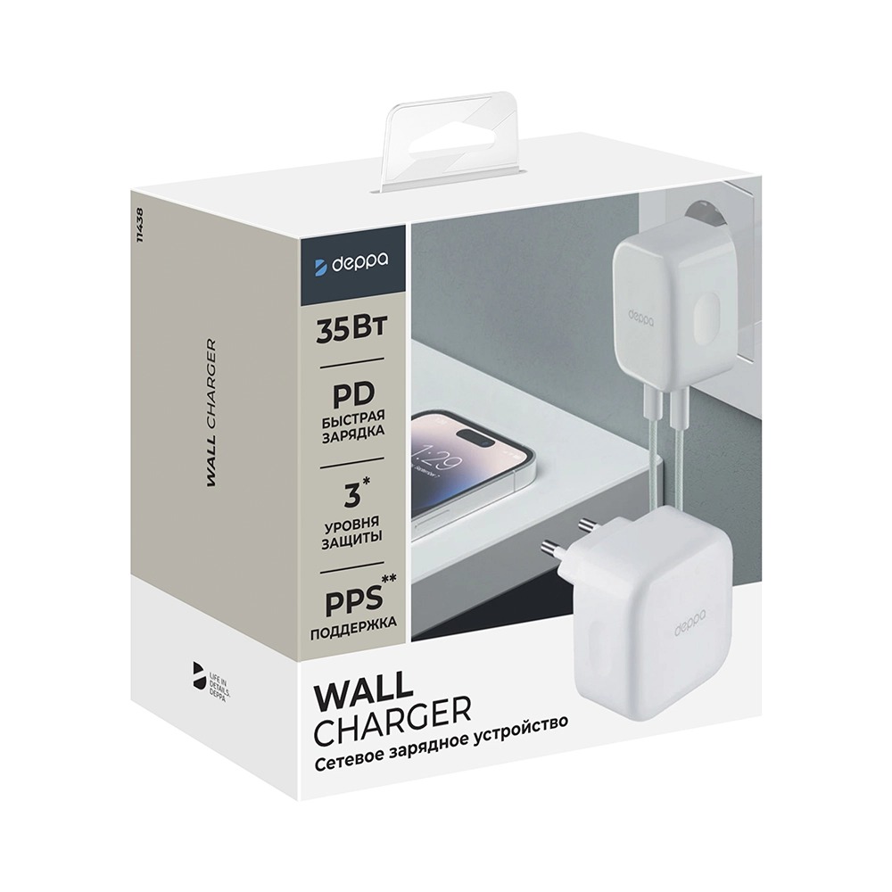 Сетевое зарядное устройство Deppa Wall Charger 2xUSB-C, белый