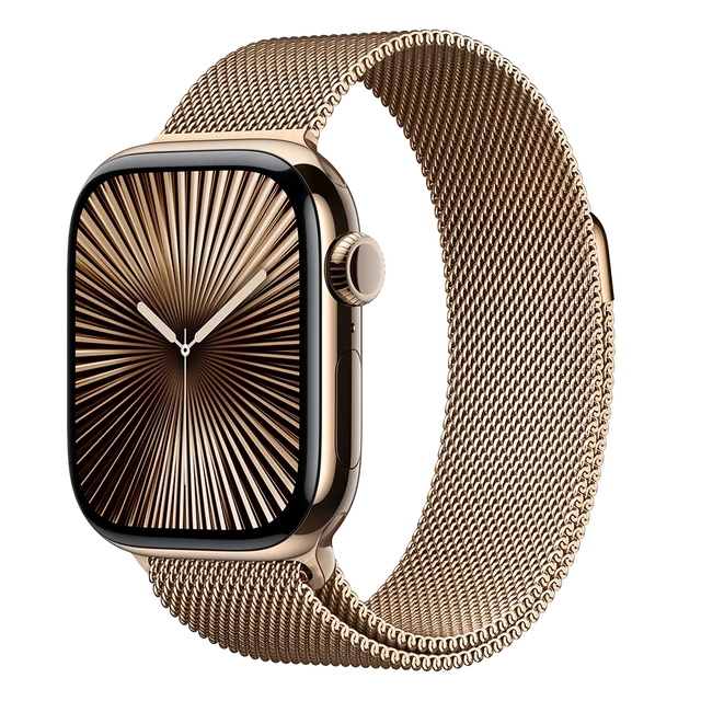 Apple Watch Series 10, 42 мм, корпус из титана цвета «золотой», ремешок Milanese золотого цвета Apple Watch Series 10, 42 мм, корпус из титана цвета «золотой», ремешок Milanese золотого цвета