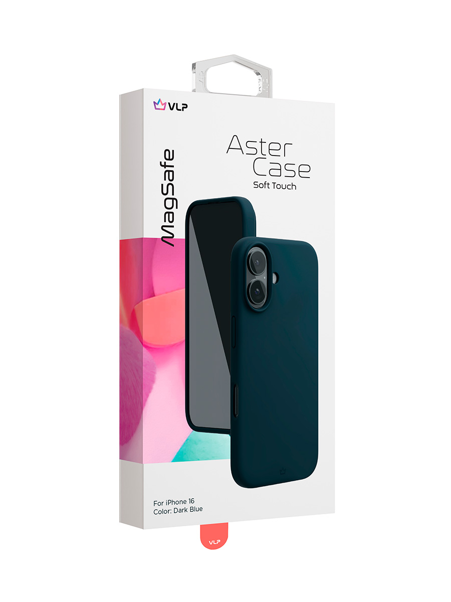 Чехол защитный VLP Aster Case с MagSafe для iPhone 16, темно-синий