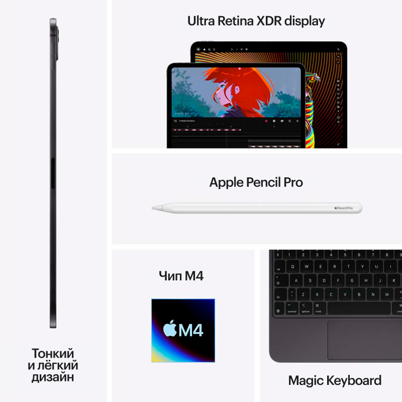 Apple iPad Pro M4, 13” дюймов Wi-Fi + Cellular 2 ТБ, Чёрный космос
