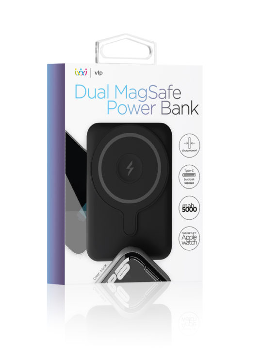 Аккумулятор внешний VLP Dual Magsafe PowerBank 5000 mAh, USB-C, черный