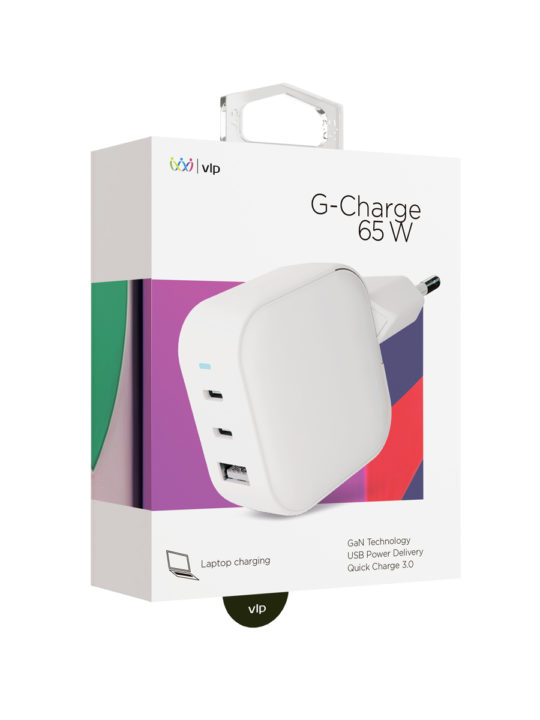 Сетевое зарядное устройство VLP G-Charge 65Вт 2 USB-C, USB-A, белый