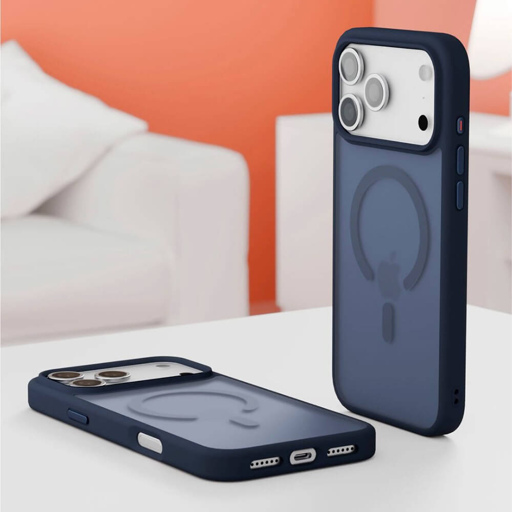На фото изображено Чехол защитный VLP LITE Bloom Case с MagSafe для iPhone 17 Pro Max, темно-синий