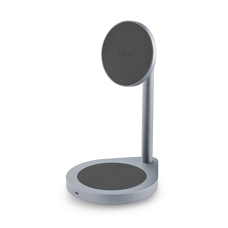 Беспроводное зарядное устройство uBear Stage, 2в1, MagSafe совместимое, серый