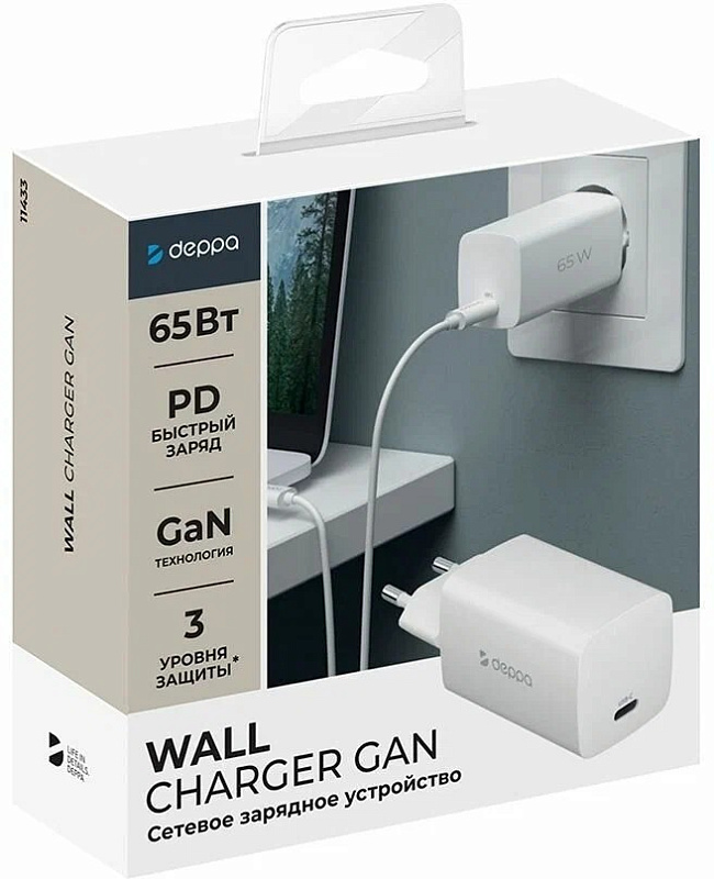 Сетевое зарядное устройство Wall Charger 2хUSB-C, 65Вт, GaN, белый Сетевое зарядное устройство Wall Charger 2хUSB-C, 65Вт, GaN, белый